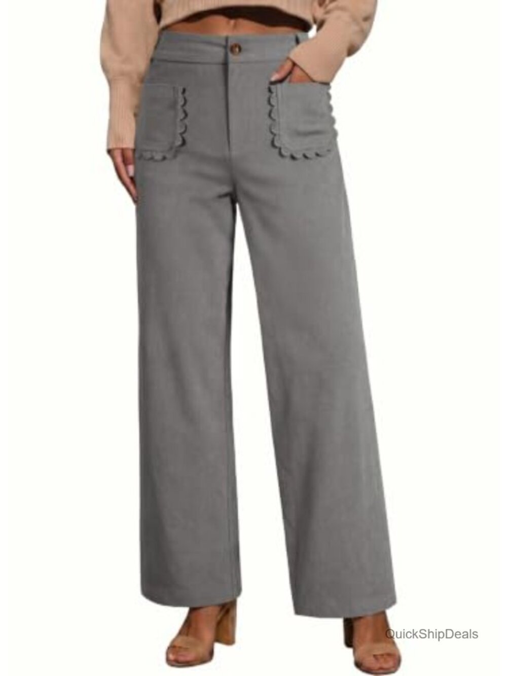 EVALESS Wide Leg Corduroy Pants High Waist Scalloped Pockets